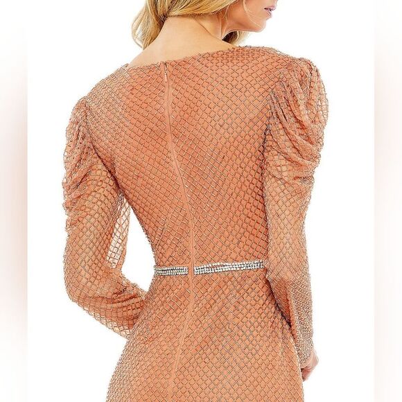 NWT Mac Duggal Beaded Long Puffed Sleeve Surplice V-Neck Midi Dress -  COOPER - Picture 5 of 7